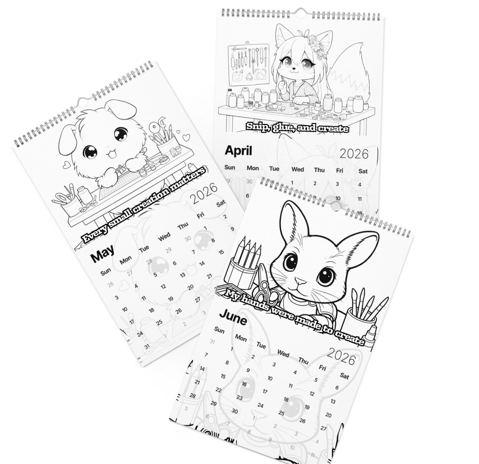 Cute Animals Coloring Calendar